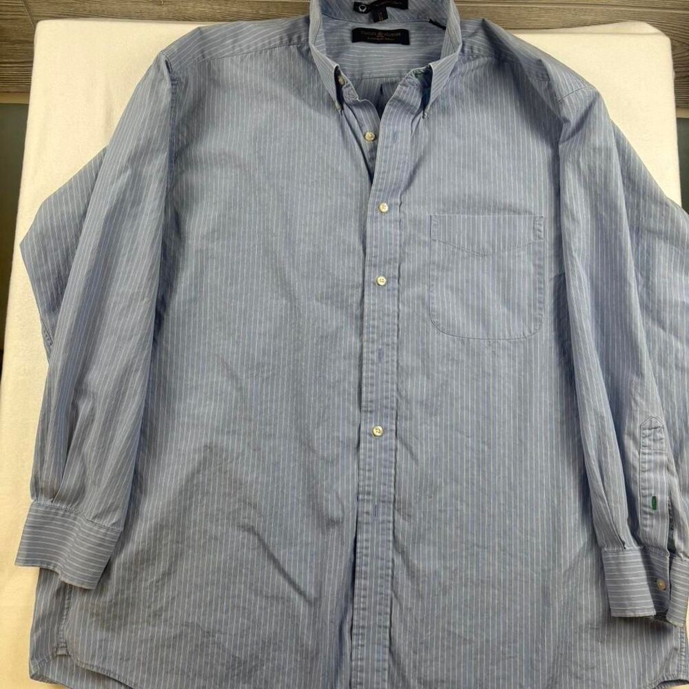 Tommy Hilfiger Men’s Blue & White Striped Button-Up Shirt | Size 17 / 34